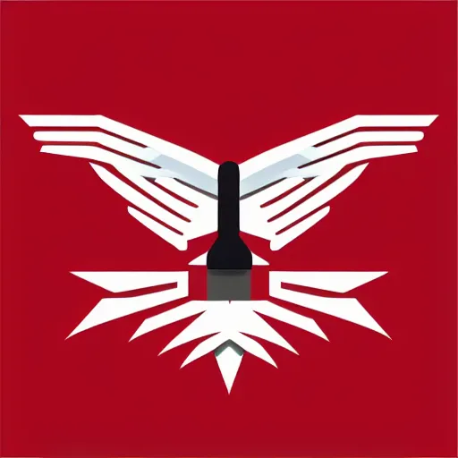 Image similar to geometric white eagle, flying above an open black book, icon, red background, vector, simple logo, cgsociety, artstation