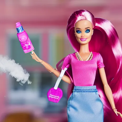 Image similar to barbie holding a vape