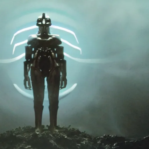 Prompt: movie still of god sun cyborg, cinematic composition, cinematic light, criterion collection, by guillermo del toro