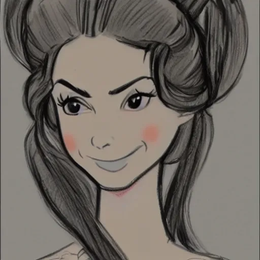 Image similar to milt kahl sketch of victoria justice with tendrils hair style as princess padme from star wars episode 3