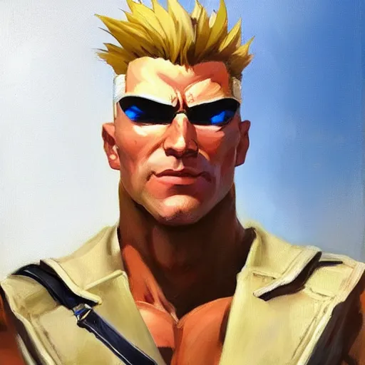 Prompt: greg manchess portrait painting of guile from street fighter as overwatch character, medium shot, asymmetrical, profile picture, organic painting, sunny day, matte painting, bold shapes, hard edges, street art, trending on artstation, by huang guangjian and gil elvgren and jon foster