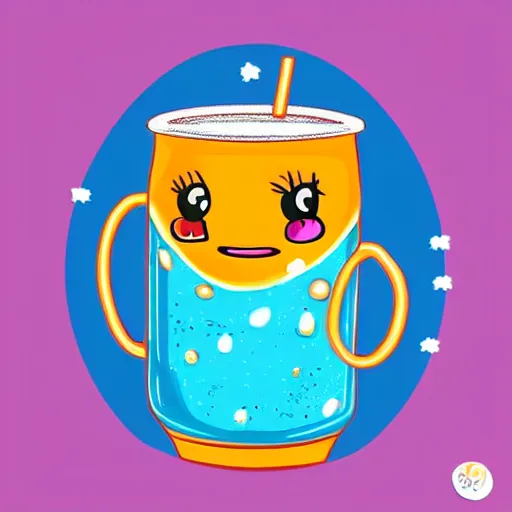 Prompt: a happy cute soda, with a face, digital art, cartoon