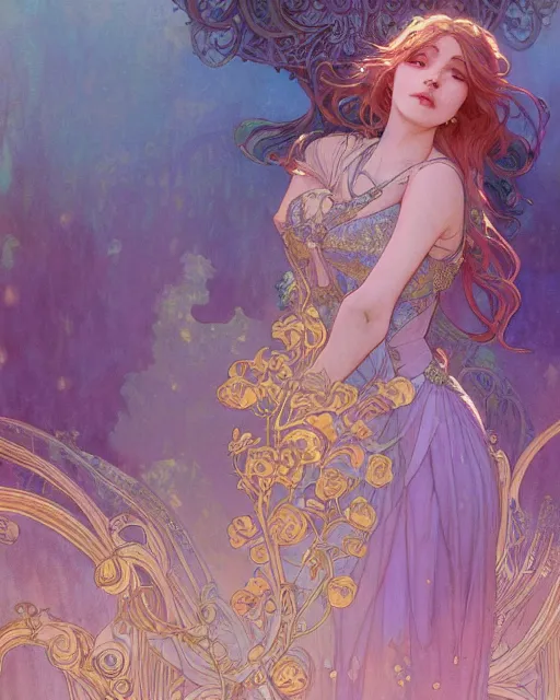 Image similar to secret romance, highly detailed,, art nouveau, gold filigree, romantic storybook fantasy, soft cinematic lighting, award, disney concept art watercolor illustration by mandy jurgens and alphonse mucha and alena aenami, pastel color palette, featured on artstation