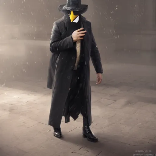 Prompt: A man draped in a ankle-length overcoat with leather gloves and boots wearing a bird-like beak mask by Greg Rutkowski, photorealistic, volumetric lighting, HD, subtle details, dramatic