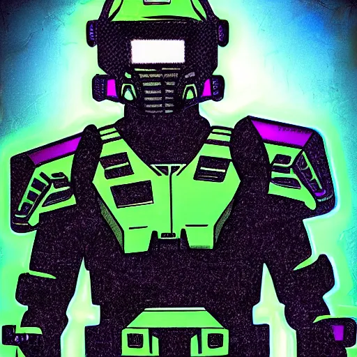 Prompt: the master chief in cuber punk armour, neon, futuristic