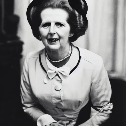 Image similar to Margaret Thatcher with cat ears and a maid outfit