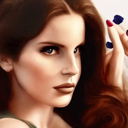 Image similar to Lana del rey in a hand cream commercial, photorealistic, detailed, studio