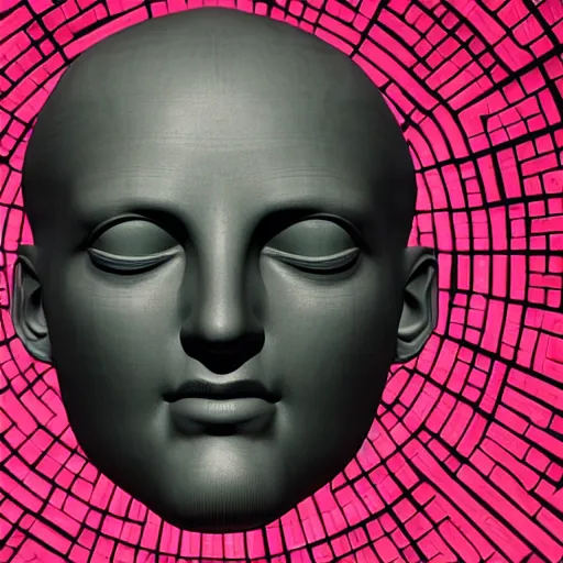 Image similar to a renaissance statue head surrounded by a 3 d rendered neon circle, black background, ray tracing, 8 k resolution, sharp focus, hyper detailed, hyper realistic