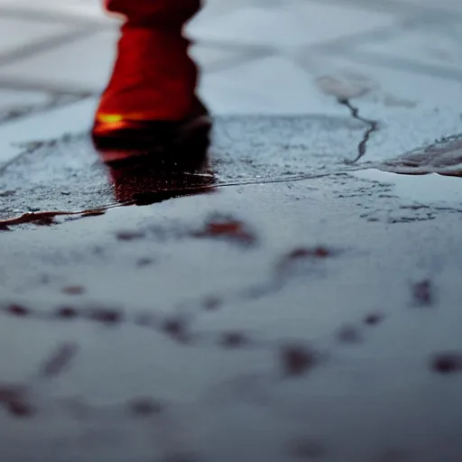 Prompt: filmic closeup dutch angle movie still 4k UHD 35mm film color photograph of a freshly amputated hand sitting on top of a puddle of blood