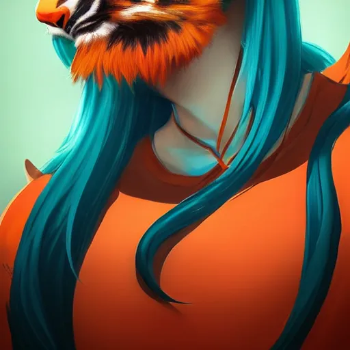 Image similar to beautiful teal and orange tiger person androgynous art by yan gisuka, JeonSeok Lee, artgerm, Ross draws, zeronis, Chengwei Pan on artstation