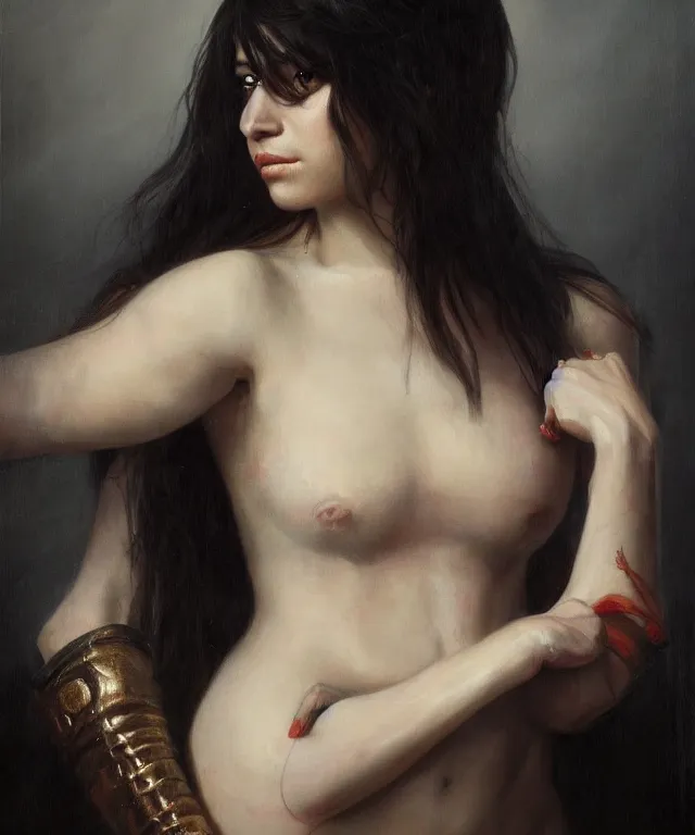 Prompt: a portrait of camila cabello by roberto ferri, dark fantasy, witcher, very detailed oil painting, masterpiece, 8 k