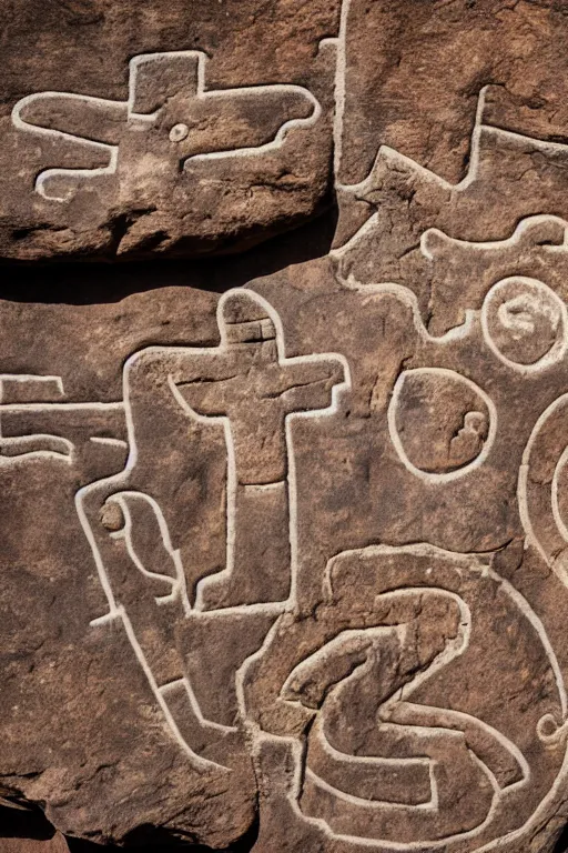 Image similar to 4 k photography of petroglyphs representing crosses, ufo, yin yang symbol on a cave