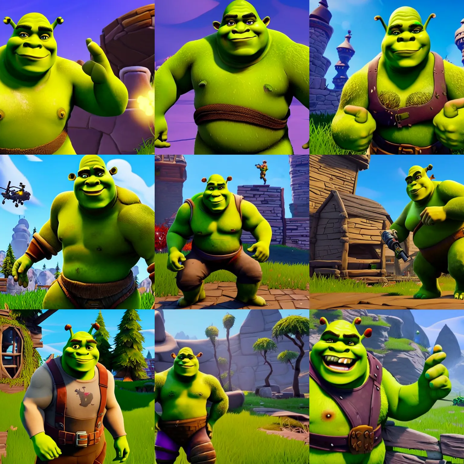 Image similar to screenshot of shrek in fortnite