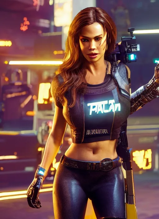 Prompt: film still of Sofia Vergara as Panam Palmer in Cyberpunk 2077, gameplay, 8k, HD