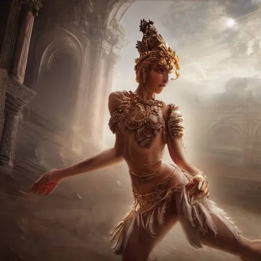 Prompt: full body pose, hyperrealistic mixed media painting of beautiful goddess, dim volumetric lighting, 8 k, octane beautifully detailed render, extremely hyper detailed, intricate, epic composition, cinematic lighting, masterpiece, trending on artstation, very very detailed, masterpiece, stunning, hdr, smooth, sharp focus, high resolution, award, winning photo, dslr, 5 0 mm