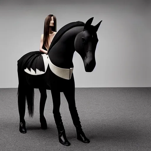 Image similar to a horse wearing clothes made by rick owens