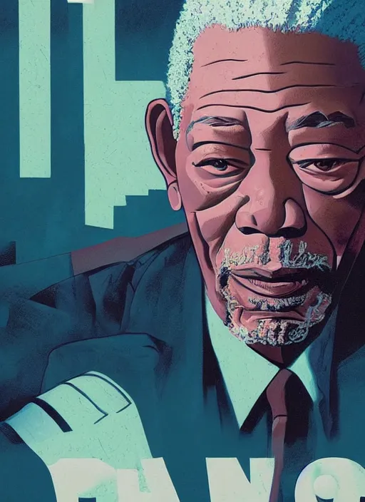 Prompt: Twin Peaks poster artwork by Michael Whelan and Tomer Hanuka, Rendering of portrait of Morgan Freeman, full of details, by Makoto Shinkai and thomas kinkade, Matte painting, trending on artstation and unreal engine