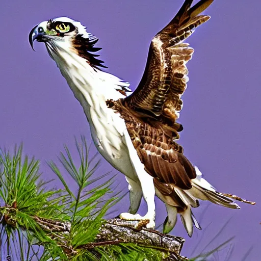 Image similar to extremely detailed cartoon osprey looking directly into camera psychedelic