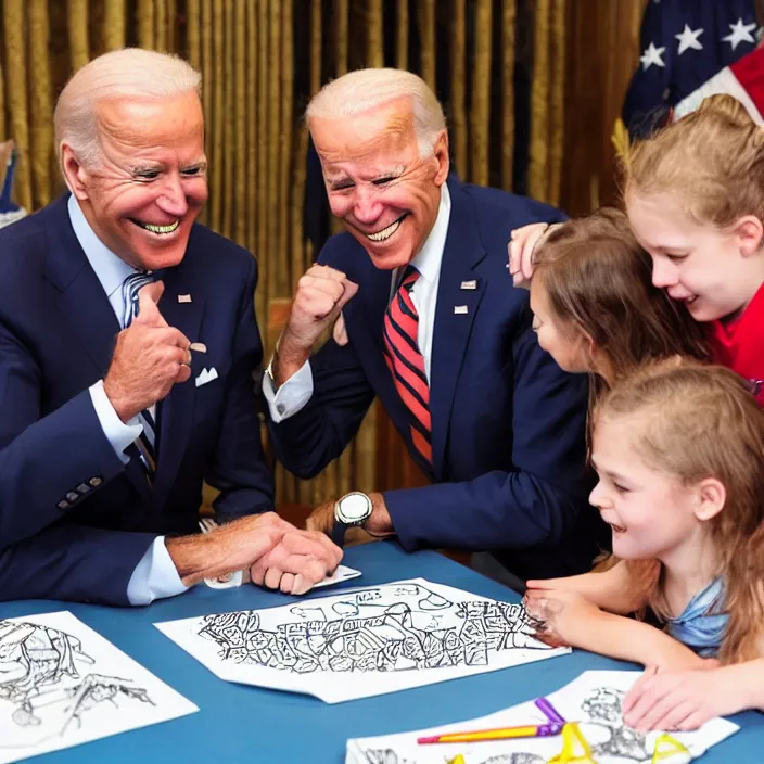 Image similar to joe biden having fun with a kids coloring book