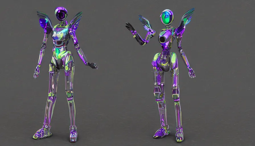 Image similar to holograph, female robot mech suit, angel wings, evangelion, quixel megascans, glitchpunk, character portrait