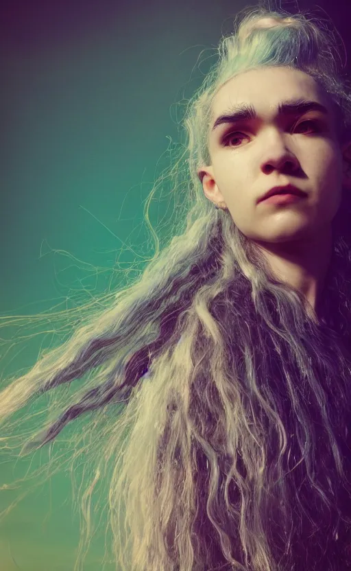 Prompt: Instagram selfie of Grimes' hair flowing like ocean waves, trending on artstation, macro photography, photorealistic quality, 4k, 8k, trending on artstation, artstationHQ, artstationHD.