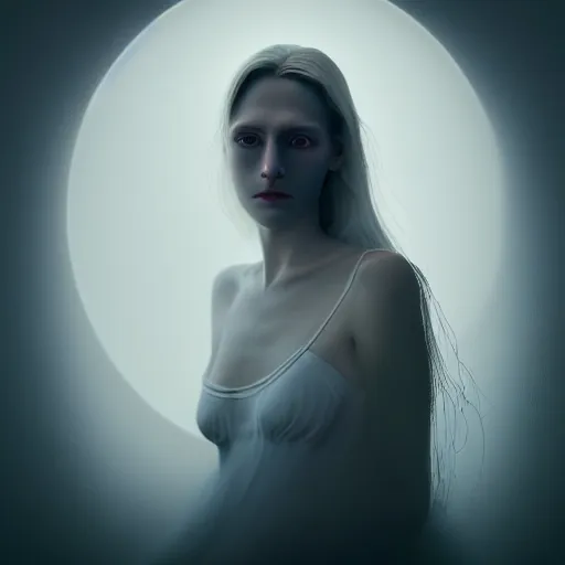 Image similar to portrait of a beautiful ghostly haunting female, depth of field, zeiss lens, detailed, symmetrical, centered, fashion photoshoot, by annie leibovitz and steve mccurry, david lazar, jimmy nelsson, breathtaking, 8 k resolution, extremely detailed, beautiful, establishing shot, artistic, hyperrealistic, beautiful face, octane render