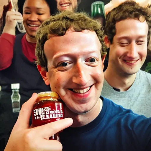 Prompt: “Mark Zuckerberg cuddling with a bottle of sweet baby rays bbq sauce”