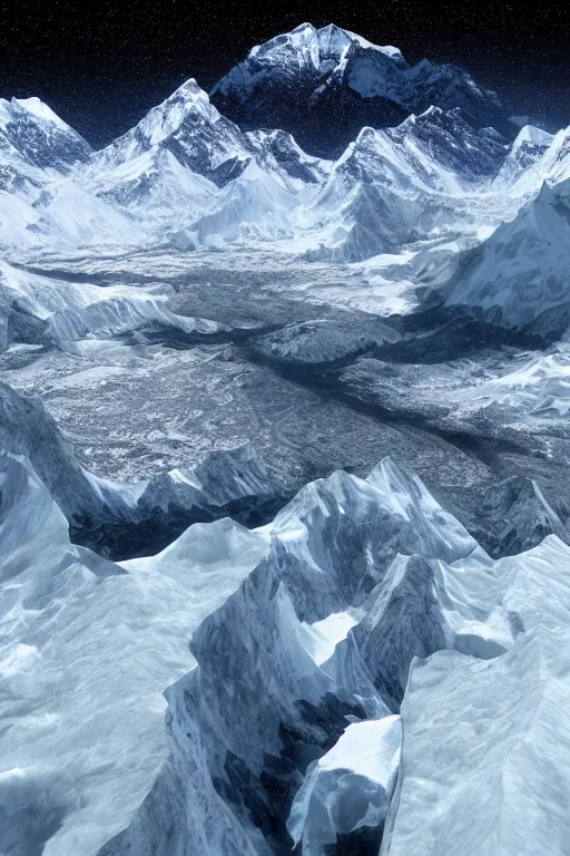 Image similar to The end of all known life, viewed from mount everest, digital artwork, 4k