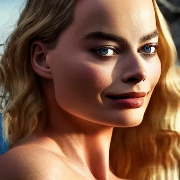 Image similar to Margot Robbie wearing a short and a t-shirt, ultra realistic, 8K resolution, detailed, Artstation, epic