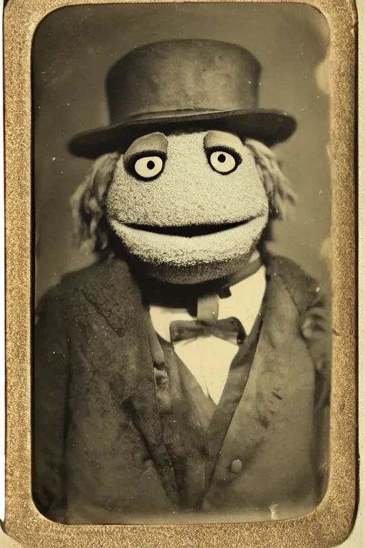 Image similar to a tintype photo of a muppet