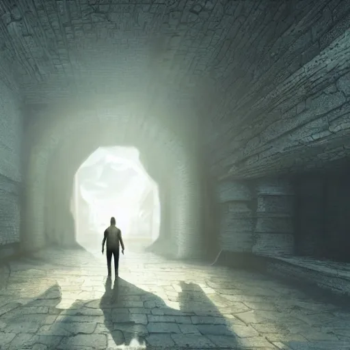 Image similar to a man walking into the portal, concept art, illustration, highly detailed, artwork, cinematic, hyper realistic, art station,