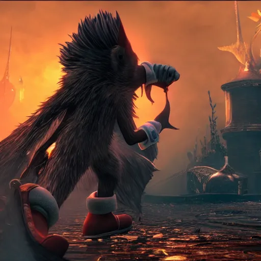 Image similar to sonic the hedgehog in bloodborne