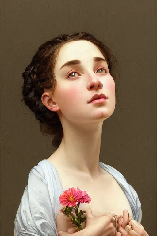 Image similar to beautiful portrait of a woman, similar to'the milkmaid ', beautiful woman, symmetry, perspective, portrait, anime!!, fantasy, ultra detailed, elegant, intricate, dynamic lighting, hyperrealism, digital art, digital painting, artstation, wlop, sharp focus, illustration, art by artgerm and greg rutkowski and alphonse mucha, 8 k