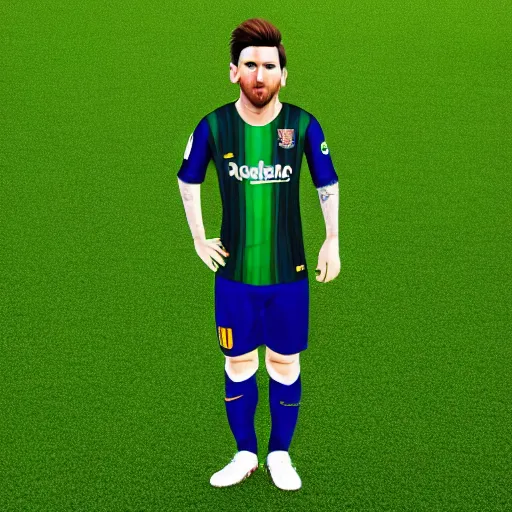 Image similar to leo messi dressed with the betis football team shirt and betis badge, 8 k, realistic