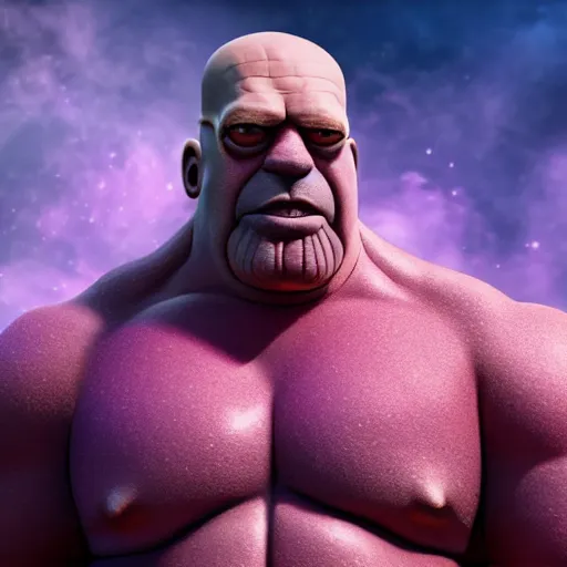 Prompt: CG Homer Simpson as Thanos, cinematic, 4K