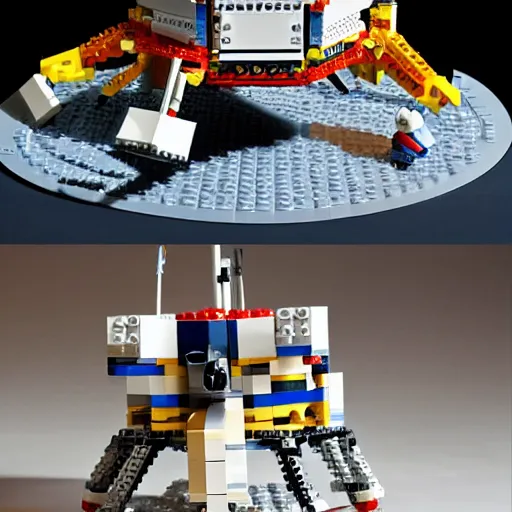 Image similar to lego set of neil armstrong and lunar module on moon