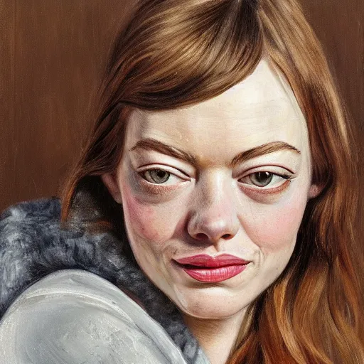 Image similar to high quality high detail painting by lucian freud, hd, portrait of emma stone