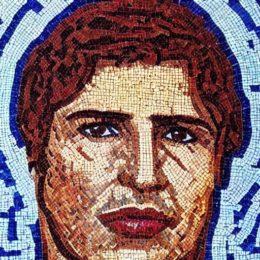 Prompt: portrait of bachir gemayel as a byzantine mosaic, perfect face, perfect hair, perfect jaw, perfect eyes, very detailed, very realistic, elegant, top art, renowed artwork