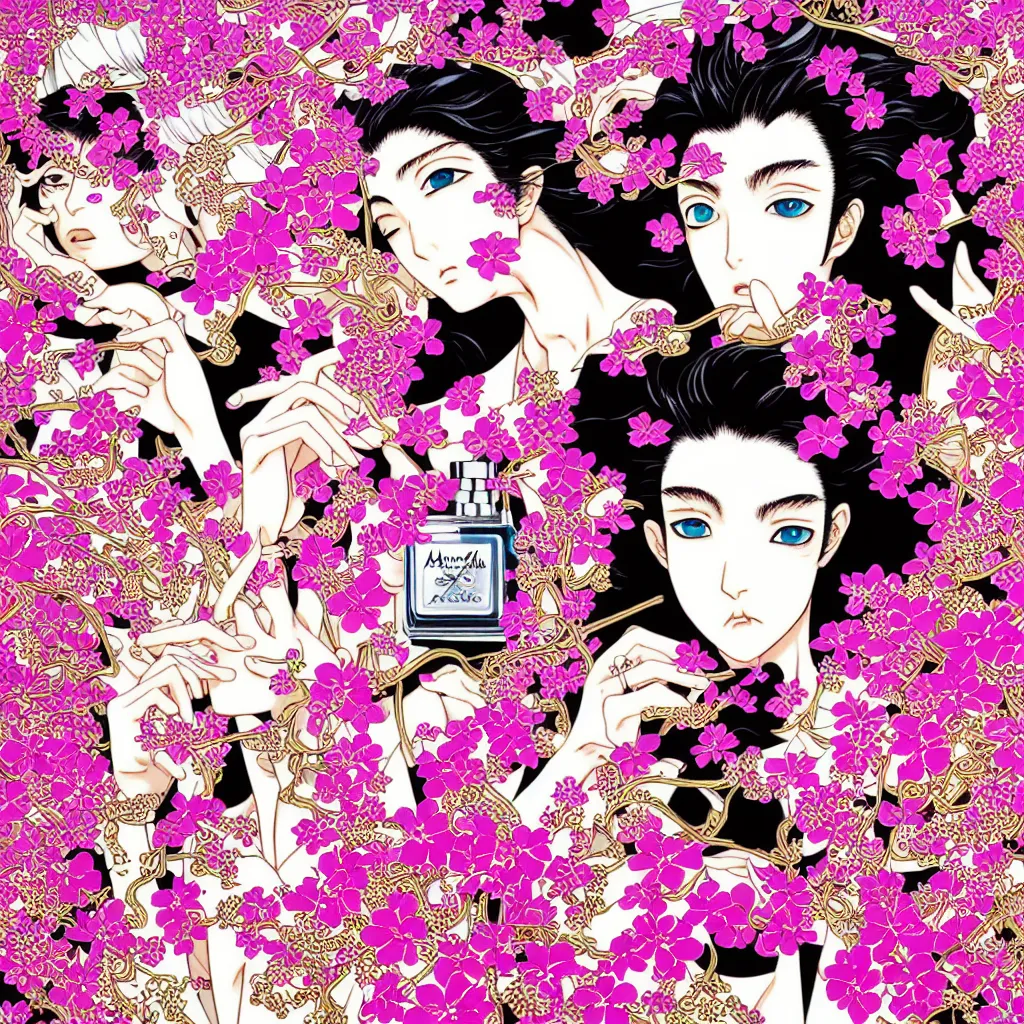 Prompt: fragrance advertising campaign by hirohiko araki, highly detailed, intricate