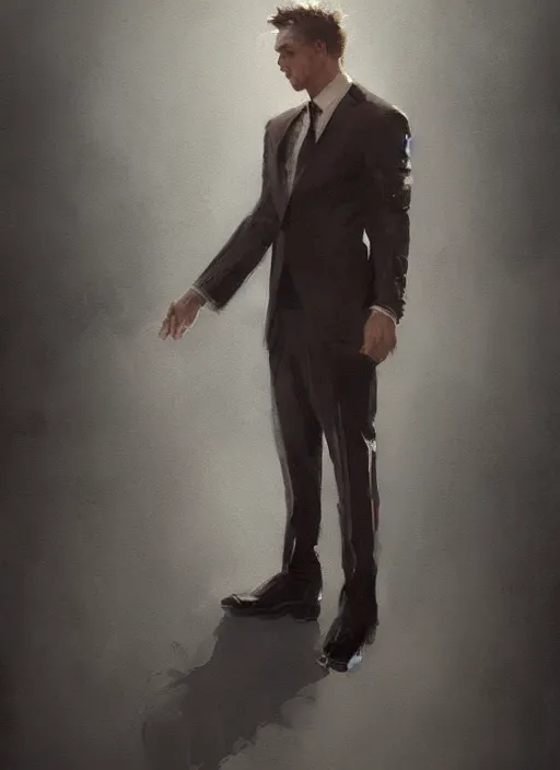 Prompt: a young male, wearing suit, by greg rutkowski, trending on artstation, masterpiece