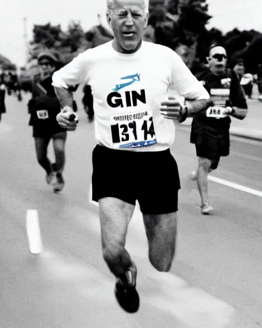 Image similar to film still close - up shot of joe biden running a marathon. photographic, photography