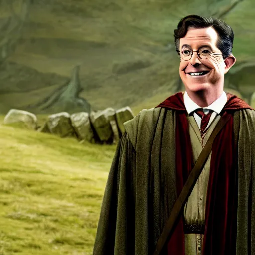 Image similar to stephen colbert as part of the fellowship of the ring