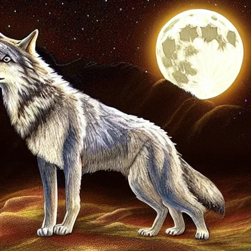 Image similar to a wolf made out of gems howling at full moon