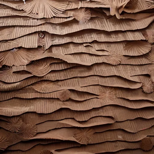 Image similar to tentacles made of brown corrugated cardboard, cut out of cardboard, realistic photography, fantasy