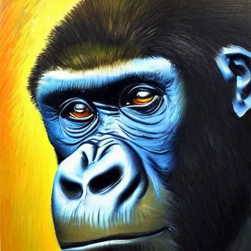 Image similar to a painting of a gorilla, hyper realistic painting in style of van gogh