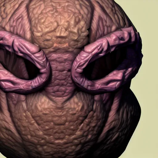 Image similar to of 3 d render, realistic, skin details, an evil beholder creature from d & d