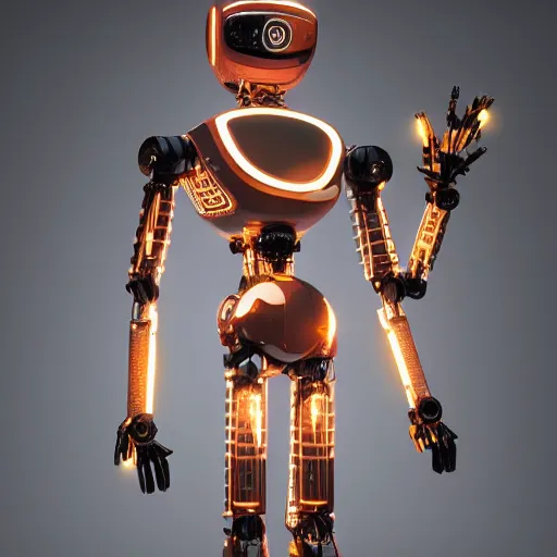 Prompt: humanoid robot with visible wires circuit boards small lights, 4 k, ray tracing, gunther von hagen