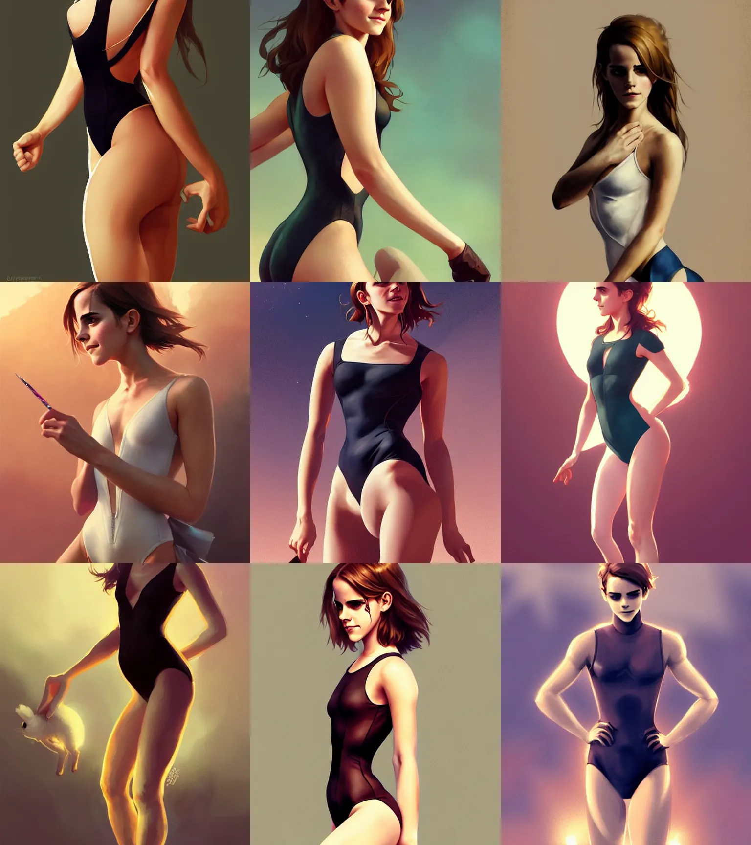 Prompt: attractive Emma Watson in leotard bunny suit, hourglass slim figure, full body shot close up, seductive smile, details, sharp focus, illustration, by Jordan Grimmer and greg rutkowski, Trending artstation, pixiv, digital Art