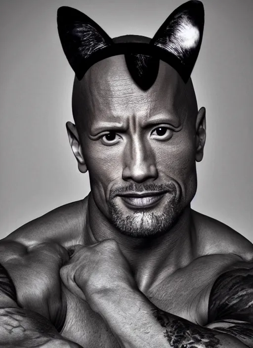 Image similar to a portrait of dwayne johnson wearing cat ears