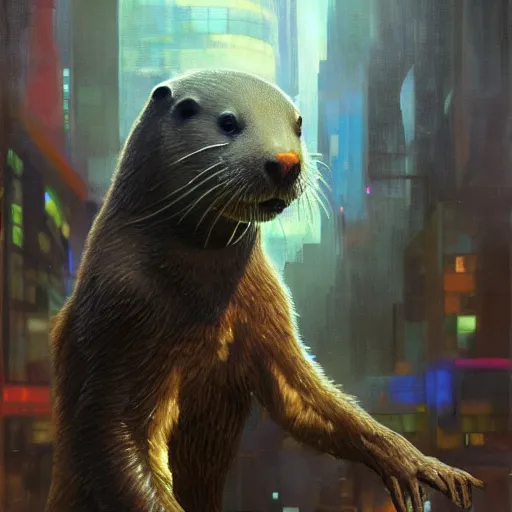 Prompt: hyperrealistic portrait of an athropomorphic otter wearing an astronaut outfit, bladerunner street, art of elysium by jeremy mann and alphonse mucha, fantasy art, photo realistic, dynamic lighting, artstation, poster, volumetric lighting, very detailed face, 4 k, award winning, cinematic lighting, deviantart, artstation, cg society